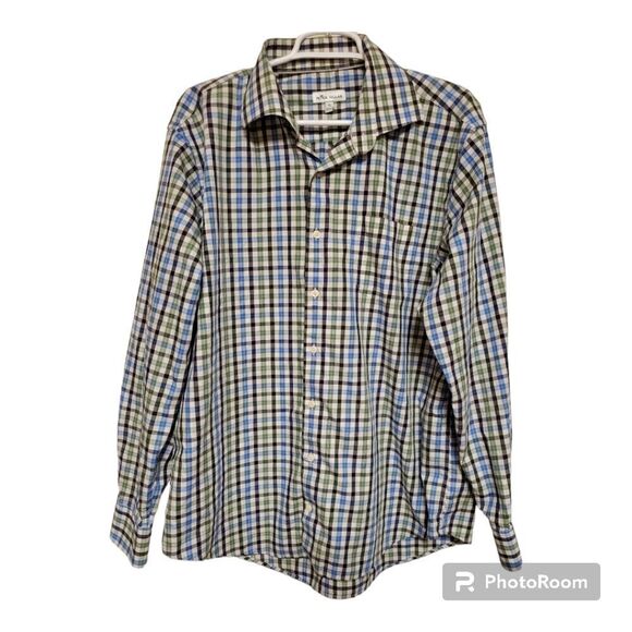 Peter millar button up mens size xl micro check button up 100% cotton preppy - Picture 1 of 8